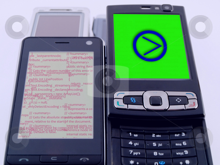 To use this stock image in your creative project, please select the size you need over to the right and click the "Add to Cart" button.
Your downloaded image will come with the Cutcaster watermark removed so don’t worry about the watermark you see on this page. Two Modern Mobile Phones PDA Showing Source Code Programming stock photo, Two Modern Mobile Phones PDA Showing Source Code Programming by Robert Davies