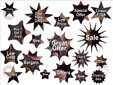 To use this stock image in your creative project, please select the size you need over to the right and click the "Add to Cart" button.
Your downloaded image will come with the Cutcaster watermark removed so don’t worry about the watermark you see on this page. Retro 50s Style Brown Special Offer Tags and Star Stickers stock photo, Retro 50s Style Brown Special Offer Tags and Star Stickers by Robert Davies