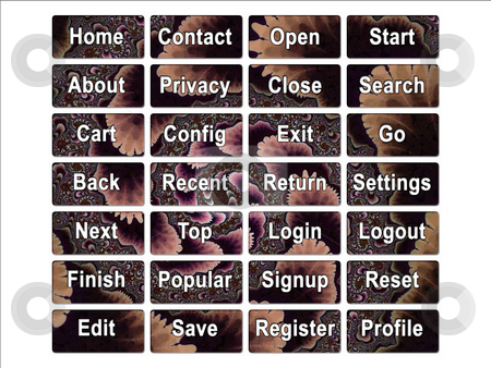 To use this stock image in your creative project, please select the size you need over to the right and click the "Add to Cart" button.
Your downloaded image will come with the Cutcaster watermark removed so don’t worry about the watermark you see on this page. Retro 50s Style Brown Website Navigation Buttons Layout stock photo, Retro 50s Style Brown Website Navigation Buttons Layout by Robert Davies