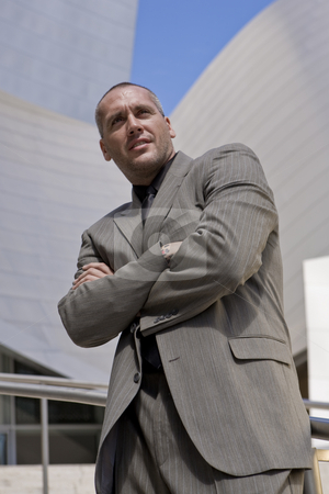 To use this stock image in your creative project, please select the size you need over to the right and click the "Add to Cart" button.
Your downloaded image will come with the Cutcaster watermark removed so don’t worry about the watermark you see on this page. Business Man Series stock photo, Fashion model posing as business man in front of high tech building by Csaba Fikker