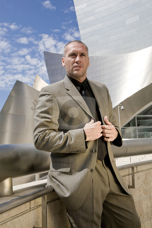 To use this stock image in your creative project, please select the size you need over to the right and click the "Add to Cart" button.
Your downloaded image will come with the Cutcaster watermark removed so don’t worry about the watermark you see on this page. Business Man Series stock photo, Fashion model posing as business man in front of high tech building by Csaba Fikker