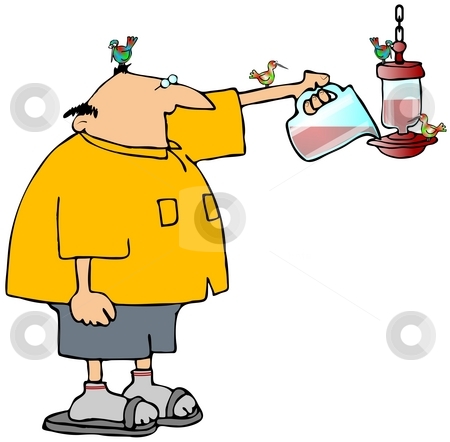 To use this stock image in your creative project, please select the size you need over to the right and click the "Add to Cart" button.
Your downloaded image will come with the Cutcaster watermark removed so don’t worry about the watermark you see on this page. Hummingbird Feeder stock photo, This illustration depicts a man filling a hummingbird feeder. by Dennis Cox