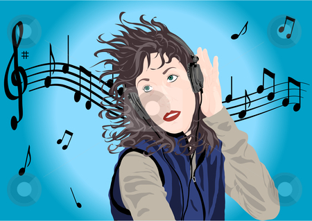 To use this stock image in your creative project, please select the size you need over to the right and click the "Add to Cart" button.
Your downloaded image will come with the Cutcaster watermark removed so don’t worry about the watermark you see on this page. Woman listening to music illustration stock vector clipart, Woman listening to music vector illustration by John Teeter