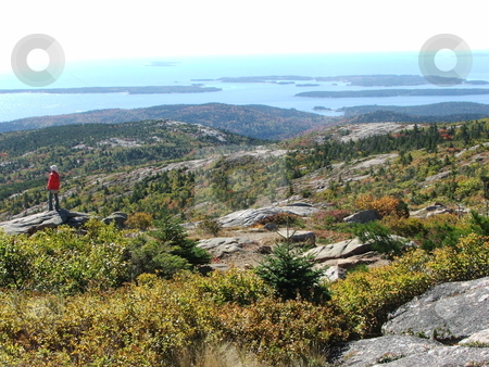 To use this stock image in your creative project, please select the size you need over to the right and click the "Add to Cart" button.
Your downloaded image will come with the Cutcaster watermark removed so don’t worry about the watermark you see on this page. Maine's Cadillac Mountain stock photo, Cadillac Mountain on Mount Desert Isle in Acadia National Park near Bar Harbor, Maine is the tallest mountain (1,528) bordering the eastern seaboard and easily accessible by car for tourists. This vantage point is from the summit looking southwest toward neighboring islands and the Atlantic. by Dennis Thomsen