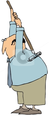 To use this stock image in your creative project, please select the size you need over to the right and click the "Add to Cart" button.
Your downloaded image will come with the Cutcaster watermark removed so don’t worry about the watermark you see on this page. Back Scratch stock photo, This illustration depicts a man scratching his back with a rake. by Dennis Cox