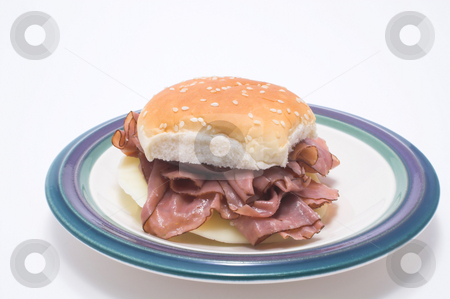 To use this stock image in your creative project, please select the size you need over to the right and click the "Add to Cart" button.
Your downloaded image will come with the Cutcaster watermark removed so don’t worry about the watermark you see on this page. Roast Beef Sandwich stock photo, A delicious roast beef sandwich on a sesame seed bun. by Robert Byron