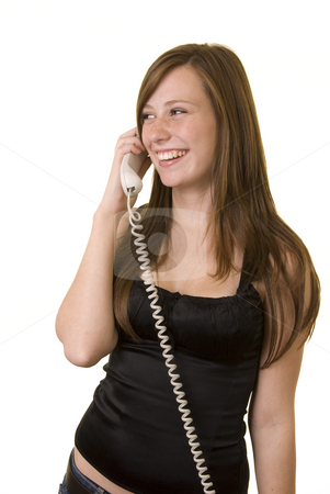 To use this stock image in your creative project, please select the size you need over to the right and click the "Add to Cart" button.
Your downloaded image will come with the Cutcaster watermark removed so don’t worry about the watermark you see on this page. Nicci on the phone1 stock photo, Pretty young lady with a black top, isolated on a white background, talking on the phone, laughing. by Nicolaas Traut