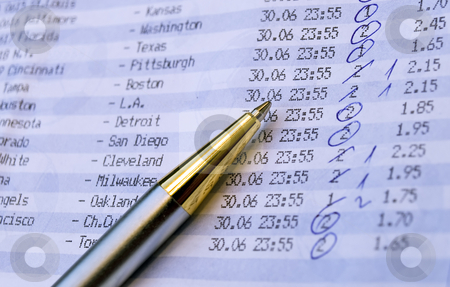 To use this stock image in your creative project, please select the size you need over to the right and click the "Add to Cart" button.
Your downloaded image will come with the Cutcaster watermark removed so don’t worry about the watermark you see on this page. Betting slip stock photo, Close up of betting slip. by Sinisa Botas