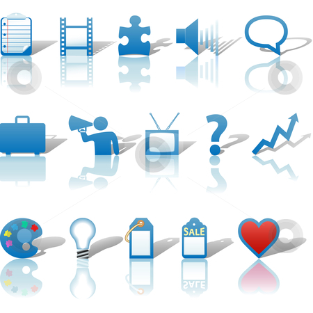 To use this stock image in your creative project, please select the size you need over to the right and click the "Add to Cart" button.
Your downloaded image will come with the Cutcaster watermark removed so don’t worry about the watermark you see on this page. Communications Media Business Icons Reflections Shadows Set 3 stock vector clipart, A blue, web Communications or Media business icon set, with reflections and shadows. by Michael Brown