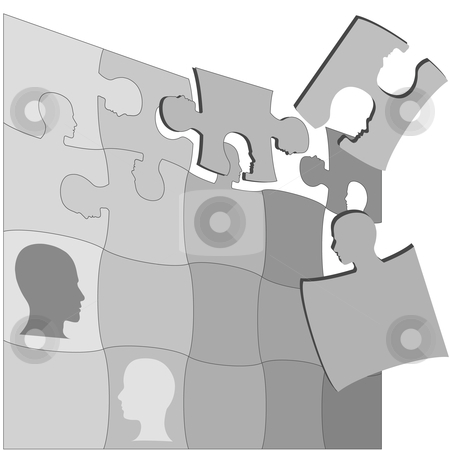 To use this stock image in your creative project, please select the size you need over to the right and click the "Add to Cart" button.
Your downloaded image will come with the Cutcaster watermark removed so don’t worry about the watermark you see on this page. Puzzling People Faces Human Mental Jigsaws Puzzle stock vector clipart, The gray areas of a Puzzling People Faces jigsaw puzzle suggests the complexity of mental health and other human issues. by Michael Brown
