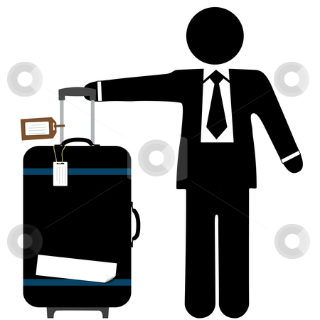 To use this stock image in your creative project, please select the size you need over to the right and click the "Add to Cart" button.
Your downloaded image will come with the Cutcaster watermark removed so don’t worry about the watermark you see on this page. Business Man Traveler & Suitcase with Luggage Tags stock vector clipart, A business man traveler with a black suitcase, pull handle up, and copyspace on luggage tags and sticker tape. by Michael Brown