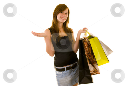 To use this stock image in your creative project, please select the size you need over to the right and click the "Add to Cart" button.
Your downloaded image will come with the Cutcaster watermark removed so don’t worry about the watermark you see on this page. Beautiful young business lady stock photo, Beautiful young business lady indicating and shopping, looking happy, isolated on white. by Nicolaas Traut