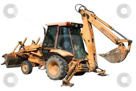 To use this stock image in your creative project, please select the size you need over to the right and click the "Add to Cart" button.
Your downloaded image will come with the Cutcaster watermark removed so don’t worry about the watermark you see on this page. Isolated Backhoe stock photo, An isolated backhoe with the shovel raised and the balance bars lowered by Richard Nelson