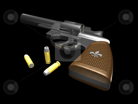 To use this stock image in your creative project, please select the size you need over to the right and click the "Add to Cart" button.
Your downloaded image will come with the Cutcaster watermark removed so don’t worry about the watermark you see on this page. Hand gun stock photo, Hand gun with bullets on black background 3d render by John Teeter