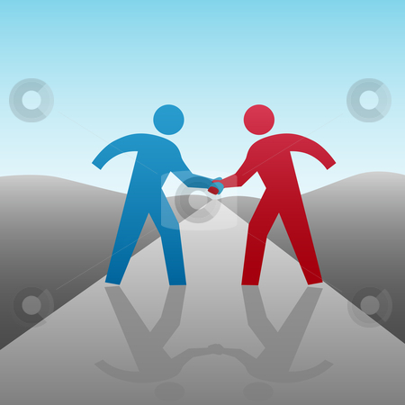 To use this stock image in your creative project, please select the size you need over to the right and click the "Add to Cart" button.
Your downloaded image will come with the Cutcaster watermark removed so don’t worry about the watermark you see on this page. Business People Partner to Progress Together with Handshake stock vector clipart, People join in a handshake & agree to progress together & cooperate in a business or other deal as a team. by Michael Brown