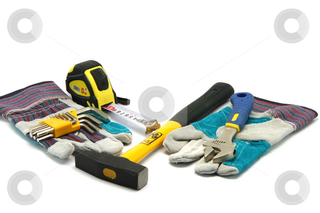 To use this stock image in your creative project, please select the size you need over to the right and click the "Add to Cart" button.
Your downloaded image will come with the Cutcaster watermark removed so don’t worry about the watermark you see on this page. Construction tools stock photo, Hardware tools hammer wrench gloves Socket Screw Wrench and meter measure isolated on white background with copy space by EVANGELOS THOMAIDIS
