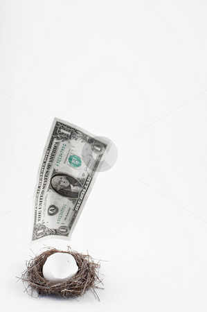 To use this stock image in your creative project, please select the size you need over to the right and click the "Add to Cart" button.
Your downloaded image will come with the Cutcaster watermark removed so don’t worry about the watermark you see on this page. Disappearing Nest Egg stock photo, A dollar bill escaping from a nest egg. by Robert Byron