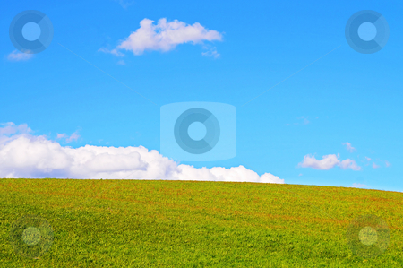 To use this stock image in your creative project, please select the size you need over to the right and click the "Add to Cart" button.
Your downloaded image will come with the Cutcaster watermark removed so don’t worry about the watermark you see on this page. Grass and sky stock photo, A view of a hill covered in grass, with the sky containing a few clouds by Emmanuel Keller