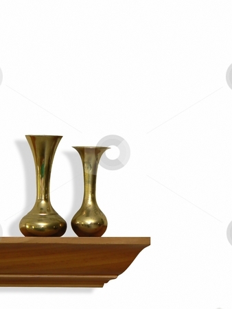 To use this stock image in your creative project, please select the size you need over to the right and click the "Add to Cart" button.
Your downloaded image will come with the Cutcaster watermark removed so don’t worry about the watermark you see on this page. Isolated object stock photo, 2 brass vases on wooden shelf by Perry Correll
