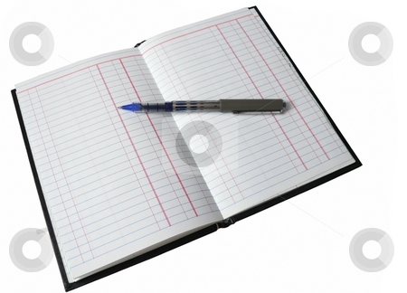 To use this stock image in your creative project, please select the size you need over to the right and click the "Add to Cart" button.
Your downloaded image will come with the Cutcaster watermark removed so don’t worry about the watermark you see on this page. Isolated object stock photo, Isolated ledger book open to blank page with pen by Perry Correll