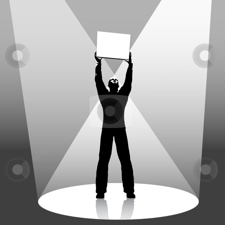To use this stock image in your creative project, please select the size you need over to the right and click the "Add to Cart" button.
Your downloaded image will come with the Cutcaster watermark removed so don’t worry about the watermark you see on this page. Copyspace Hero Spotlit Sign stock vector clipart, Copyspace Hero in Spotligh: Whatever the sign held by that man says, it is very, very important. by Michael Brown
