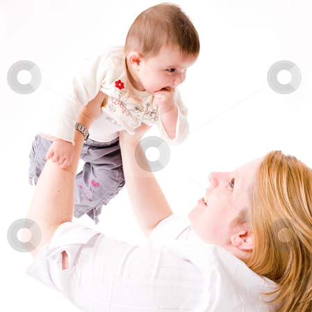 To use this stock image in your creative project, please select the size you need over to the right and click the "Add to Cart" button.
Your downloaded image will come with the Cutcaster watermark removed so don’t worry about the watermark you see on this page. Holding up the baby stock photo, Cute asian baby hugging with her mother by Frenk and Danielle Kaufmann