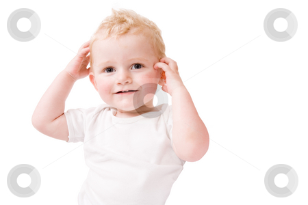 To use this stock image in your creative project, please select the size you need over to the right and click the "Add to Cart" button.
Your downloaded image will come with the Cutcaster watermark removed so don’t worry about the watermark you see on this page. Head, shoulders, knees and toos stock photo, Cute caucasian blond toddler ishappy and playfull by Frenk and Danielle Kaufmann