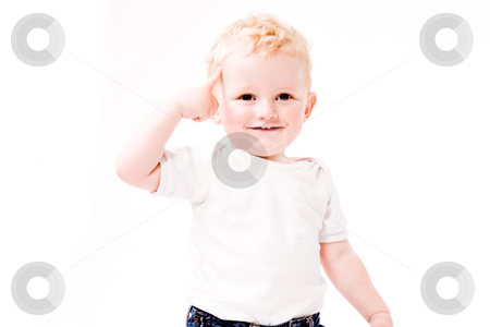 To use this stock image in your creative project, please select the size you need over to the right and click the "Add to Cart" button.
Your downloaded image will come with the Cutcaster watermark removed so don’t worry about the watermark you see on this page. My head stock photo, Cute caucasian blond toddler ishappy and playfull by Frenk and Danielle Kaufmann