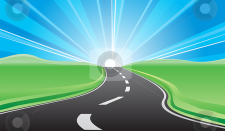 To use this stock image in your creative project, please select the size you need over to the right and click the "Add to Cart" button.
Your downloaded image will come with the Cutcaster watermark removed so don’t worry about the watermark you see on this page. Road to the sunrise stock vector clipart, Vector illustration of road to the bright sunrise by Oxygen64