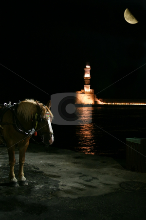 To use this stock image in your creative project, please select the size you need over to the right and click the "Add to Cart" button.
Your downloaded image will come with the Cutcaster watermark removed so don’t worry about the watermark you see on this page. Horse with lighthouse behind stock photo, by John Tsilidis