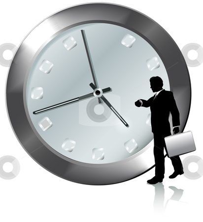 To use this stock image in your creative project, please select the size you need over to the right and click the "Add to Cart" button.
Your downloaded image will come with the Cutcaster watermark removed so don’t worry about the watermark you see on this page. Appointment On Time Business Person Watches Watch stock vector clipart, A business man on time or late for appointment walks, watches the time on his wrist watch. by Michael Brown