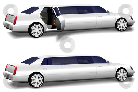 To use this stock image in your creative project, please select the size you need over to the right and click the "Add to Cart" button.
Your downloaded image will come with the Cutcaster watermark removed so don’t worry about the watermark you see on this page. White Limousine Set of 2 with Limo Doors Open & Closed stock vector clipart, A white limousine set of two versions: rear limo closed and limo door open invitingly to the interior, for prom and business travel, wedding celebration transportation. by Michael Brown