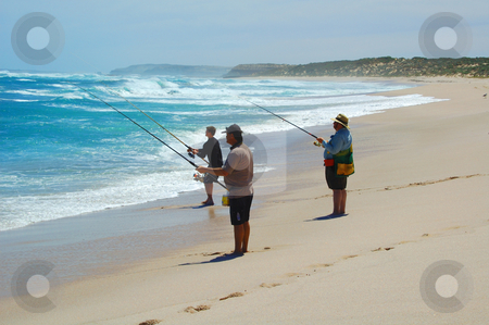 To use this stock image in your creative project, please select the size you need over to the right and click the "Add to Cart" button.
Your downloaded image will come with the Cutcaster watermark removed so don’t worry about the watermark you see on this page. Beach Fishing Together stock photo, The men beach fishing at Point Labat, South Australia by Irene Scales