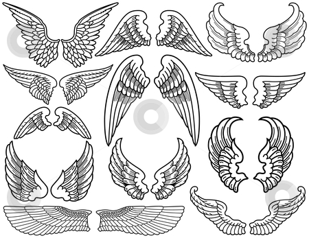 To use this stock image in your creative project, please select the size you need over to the right and click the "Add to Cart" button.
Your downloaded image will come with the Cutcaster watermark removed so don’t worry about the watermark you see on this page. Angel Wings stock vector clipart, Twelve Sets of Black and White Angel Wings by Adrian Sawvel