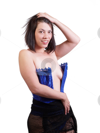 To use this stock image in your creative project, please select the size you need over to the right and click the "Add to Cart" button.
Your downloaded image will come with the Cutcaster watermark removed so don’t worry about the watermark you see on this page. Woman open corset stock photo, Young woman with blue corset open at front by Jeff Cleveland