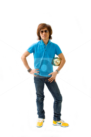 To use this stock image in your creative project, please select the size you need over to the right and click the "Add to Cart" button.
Your downloaded image will come with the Cutcaster watermark removed so don’t worry about the watermark you see on this page. Sporty Asian guy stock photo, Sporty Asian guy in blue t-shirt, jeans and yellow Nike sneakers holding golden ball, isolated by Paul Hakimata