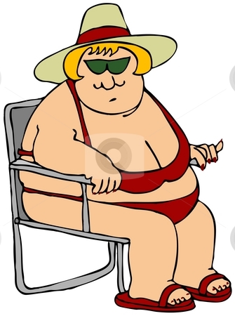 To use this stock image in your creative project, please select the size you need over to the right and click the "Add to Cart" button.
Your downloaded image will come with the Cutcaster watermark removed so don’t worry about the watermark you see on this page. Fat Woman In A Red Bikini stock photo, This illustration depicts a fat woman wearing a bikini and sitting in a chair. by Dennis Cox