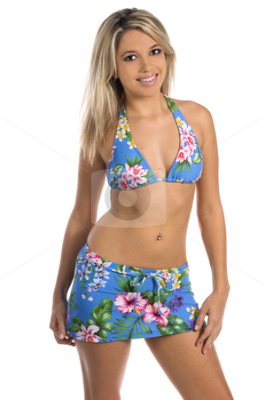 To use this stock image in your creative project, please select the size you need over to the right and click the "Add to Cart" button.
Your downloaded image will come with the Cutcaster watermark removed so don’t worry about the watermark you see on this page. Floral Bikini stock photo, Sexy woman in a blue floral print bikini
Bikini by Swim Bay by Robert Deal