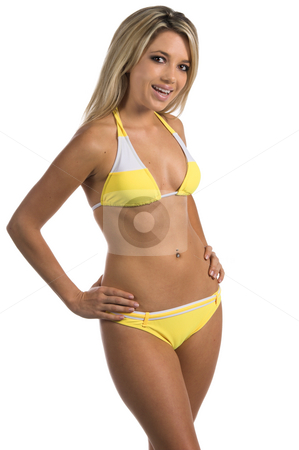 To use this stock image in your creative project, please select the size you need over to the right and click the "Add to Cart" button.
Your downloaded image will come with the Cutcaster watermark removed so don’t worry about the watermark you see on this page. Yellow Bikini stock photo, Sexy woman in a yellow and white bikini
Bikini by Swim Bay by Robert Deal
