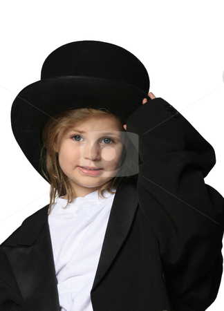 To use this stock image in your creative project, please select the size you need over to the right and click the "Add to Cart" button.
Your downloaded image will come with the Cutcaster watermark removed so don’t worry about the watermark you see on this page. Show Business stock photo, Cute little girl dressed up in an over-sized black tux and top hat by Anita Peppers