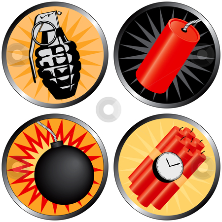 To use this stock image in your creative project, please select the size you need over to the right and click the "Add to Cart" button.
Your downloaded image will come with the Cutcaster watermark removed so don’t worry about the watermark you see on this page. Icons that go BOOM stock vector clipart, Icons that go BOOM! Including a grenade, bomb, time bomb and firecracker. by Adrian Sawvel