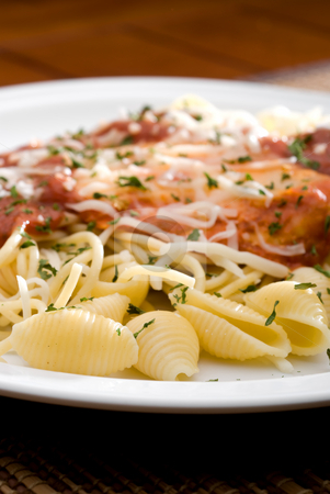 To use this stock image in your creative project, please select the size you need over to the right and click the "Add to Cart" button.
Your downloaded image will come with the Cutcaster watermark removed so don’t worry about the watermark you see on this page. Chicken parmesan and noodles stock photo, A plate of Chicken parmesan and noodles by Vince Clements
