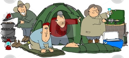 To use this stock image in your creative project, please select the size you need over to the right and click the "Add to Cart" button.
Your downloaded image will come with the Cutcaster watermark removed so don’t worry about the watermark you see on this page. Happy Campers stock photo, This illustration depicts five men camping doing different things. by Dennis Cox