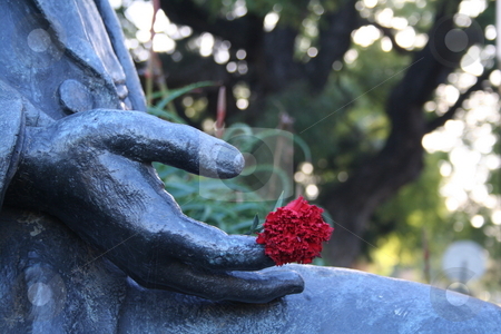 To use this stock image in your creative project, please select the size you need over to the right and click the "Add to Cart" button.
Your downloaded image will come with the Cutcaster watermark removed so don’t worry about the watermark you see on this page. Red flower stock photo, A red flower in the hands of a stone statue by Johannes Reschl