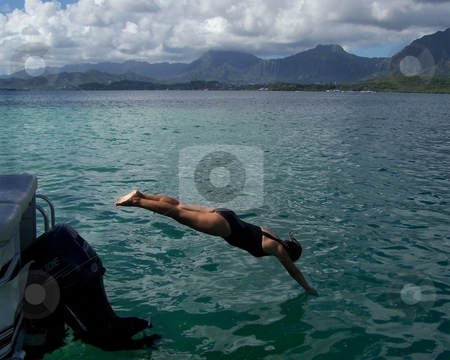 To use this stock image in your creative project, please select the size you need over to the right and click the "Add to Cart" button.
Your downloaded image will come with the Cutcaster watermark removed so don’t worry about the watermark you see on this page. Dive on in stock photo, Dive on in! Kaneohe Bay, Ahu o Laka Island, Oahu. by Peter Rolfe
