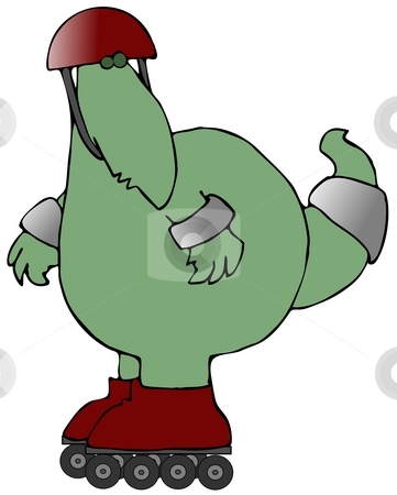 To use this stock image in your creative project, please select the size you need over to the right and click the "Add to Cart" button.
Your downloaded image will come with the Cutcaster watermark removed so don’t worry about the watermark you see on this page. Dinosaur On Rollerblades stock photo, This illustration depicts a green dinosaur on roller blades and wearing a helmet and elbow pads. by Dennis Cox