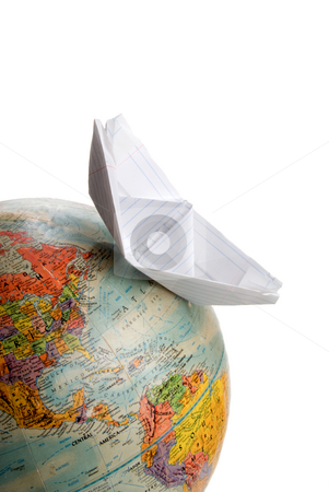 To use this stock image in your creative project, please select the size you need over to the right and click the "Add to Cart" button.
Your downloaded image will come with the Cutcaster watermark removed so don’t worry about the watermark you see on this page. World Travel stock photo, A boat sailing across a globe of the world. by Robert Byron