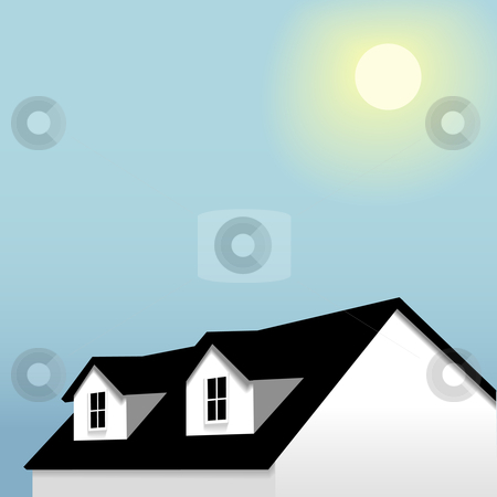 To use this stock image in your creative project, please select the size you need over to the right and click the "Add to Cart" button.
Your downloaded image will come with the Cutcaster watermark removed so don’t worry about the watermark you see on this page. Home roof with dormers on blue sky & sun background stock vector clipart, An illustration of a house with roof dormer windows, under a blue sky background. by Michael Brown