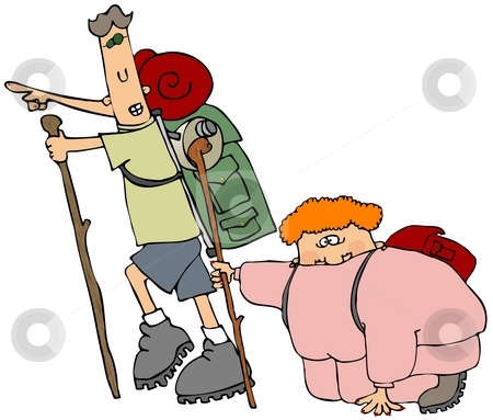 To use this stock image in your creative project, please select the size you need over to the right and click the "Add to Cart" button.
Your downloaded image will come with the Cutcaster watermark removed so don’t worry about the watermark you see on this page. Out Of Shape Hiker stock photo, This illustration depicts a fat woman on a hike being led by a skinny male with a large pack. by Dennis Cox