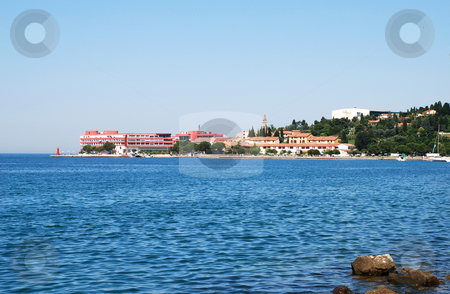 To use this stock image in your creative project, please select the size you need over to the right and click the "Add to Cart" button.
Your downloaded image will come with the Cutcaster watermark removed so don’t worry about the watermark you see on this page. Seaside landscape stock photo, Adriatic sea coast landscape in Portoroz, Slovenia by Julija Sapic